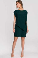 Тъмнозелена рокля в асиметрична обтекаема кройка