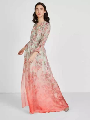 Флорална рокля Guess с дълги ръкави