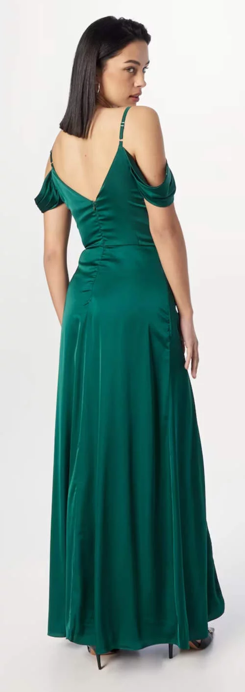 Дълга зелена официална рокля с открит гръб