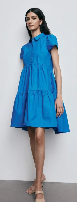 Свободна синя рокля тип риза Reserved с широка пола