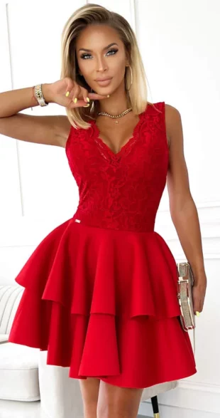 Къса червена официална дамска рокля за сватба