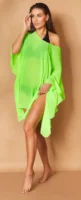 Неоново зелена лека и ефирна плажна рокля за бански